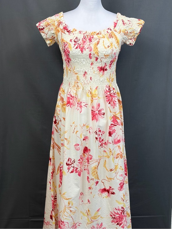 H&M Dresses & Skirts - 🎉H&M Cream Maxi Dress |Pink & Yellow Floral Print | Stretch Smock Off Shoulder M